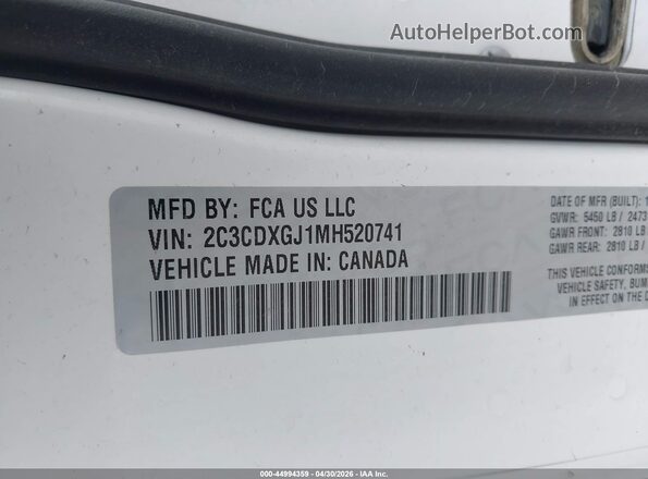 2C3CDXGJ1MH520741 2021 DODGE CHARGER White 