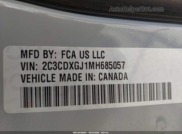 2C3CDXGJ1MH685057 2021 DODGE CHARGER Gray ძრავის განყოფილების ხედი