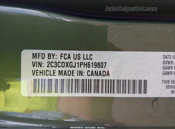 2C3CDXGJ1PH619807 2023 DODGE CHARGER Green Engine compartment view