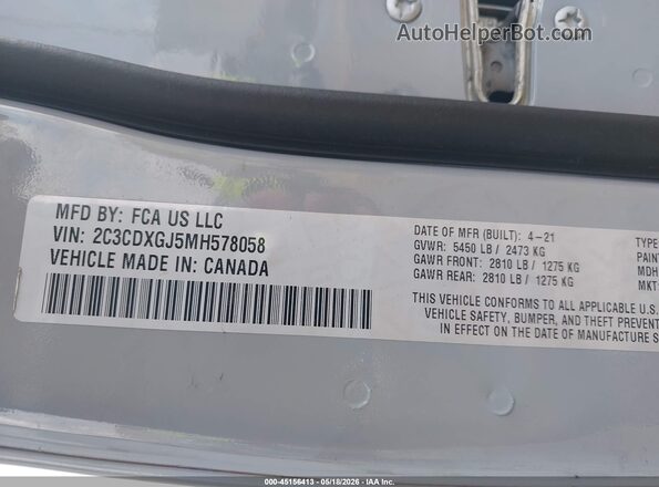 2C3CDXGJ5MH578058 2021 DODGE CHARGER Gray Շարժիչի բաժամունքի տեսք
