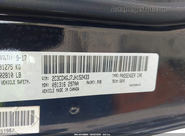 2C3CDXGJ7JH152433 2018 DODGE CHARGER Black Շարժիչի բաժամունքի տեսք
