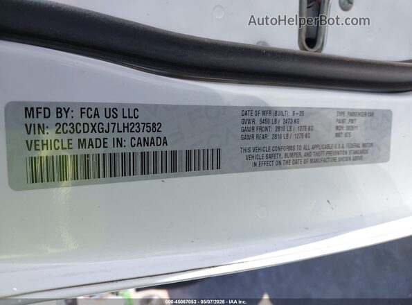 2C3CDXGJ7LH237582 2020 DODGE CHARGER White Vista del compartimento del motor