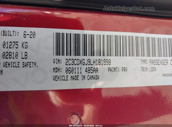2C3CDXGJ9LH181998 2020 DODGE CHARGER Red Вид підкапотного простору