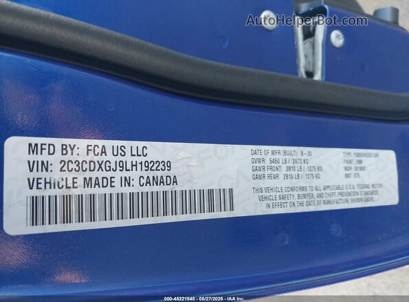 2C3CDXGJ9LH192239 2020 DODGE CHARGER Blue ძრავის განყოფილების ხედი