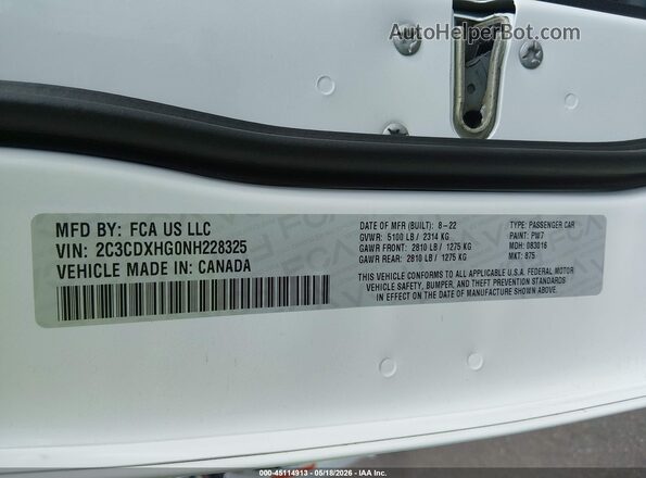 2C3CDXHG0NH228325 2022 DODGE CHARGER White 