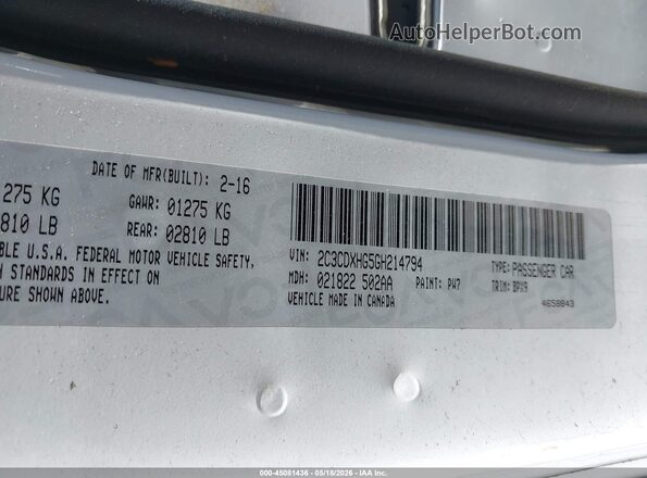 2C3CDXHG5GH214794 2016 DODGE CHARGER White 