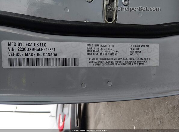 2C3CDXHG5LH212327 2020 DODGE CHARGER Gray Engine compartment view
