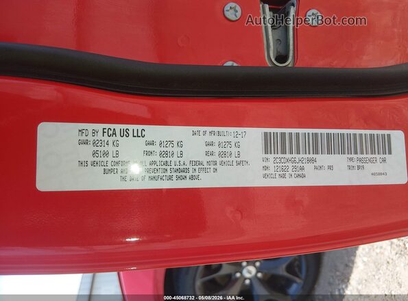 2C3CDXHG6JH218084 2018 DODGE CHARGER Red 