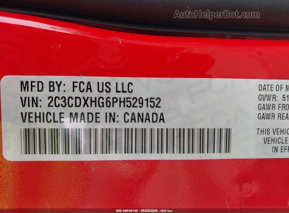 2C3CDXHG6PH529152 2023 DODGE CHARGER Red 