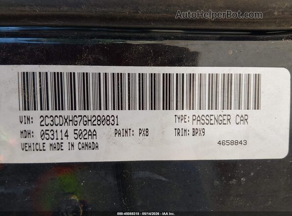 2C3CDXHG7GH280831 2016 DODGE CHARGER Black Շարժիչի բաժամունքի տեսք