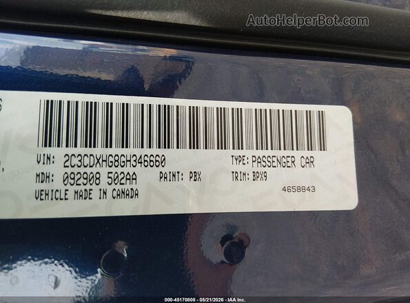 2C3CDXHG8GH346660 2016 DODGE CHARGER Blue Շարժիչի բաժամունքի տեսք