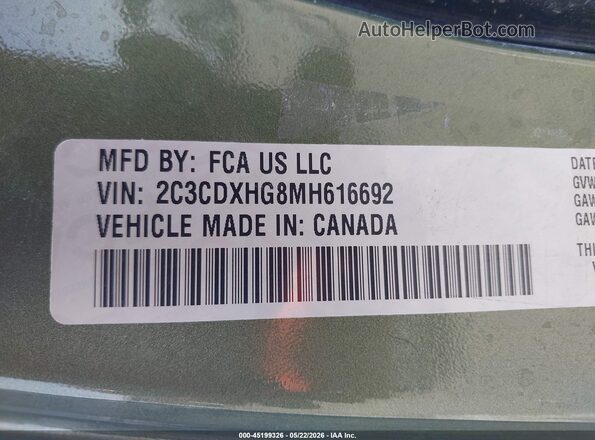 2C3CDXHG8MH616692 2021 DODGE CHARGER Green Vista del compartimento del motor