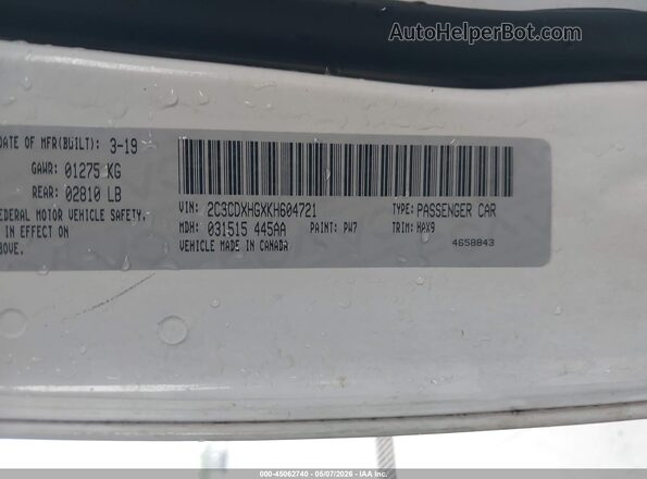 2C3CDXHGXKH604721 2019 DODGE CHARGER White 