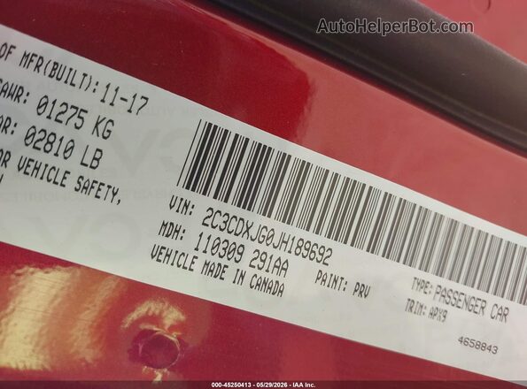 2C3CDXJG0JH189692 2018 DODGE CHARGER Red Widok komory silnika