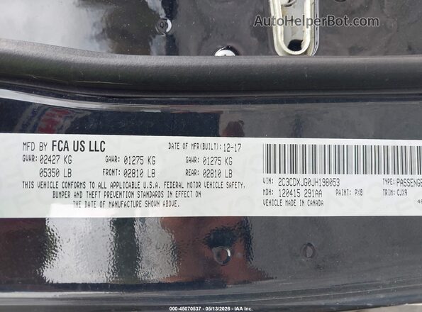 2C3CDXJG0JH198053 2018 DODGE CHARGER Black 