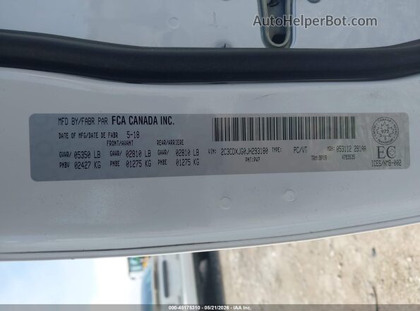 2C3CDXJG0JH293180 2018 DODGE CHARGER Белый Вид подкапотного пространства