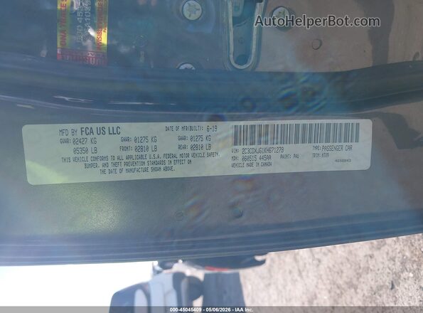 2C3CDXJG1KH671279 2019 DODGE CHARGER Gray Շարժիչի բաժամունքի տեսք