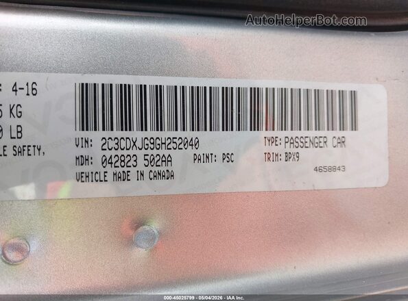 2C3CDXJG9GH252040 2016 DODGE CHARGER Silver 