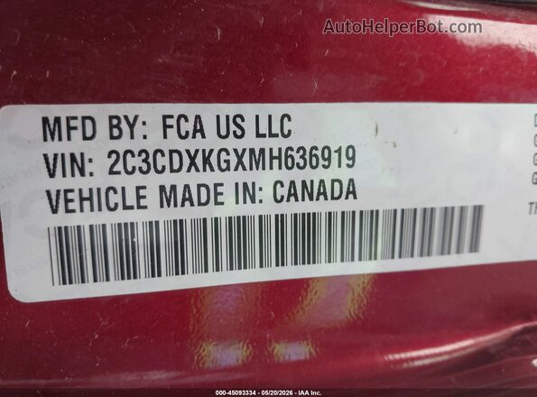 2C3CDXKGXMH636919 2021 DODGE CHARGER Burgundy Widok komory silnika