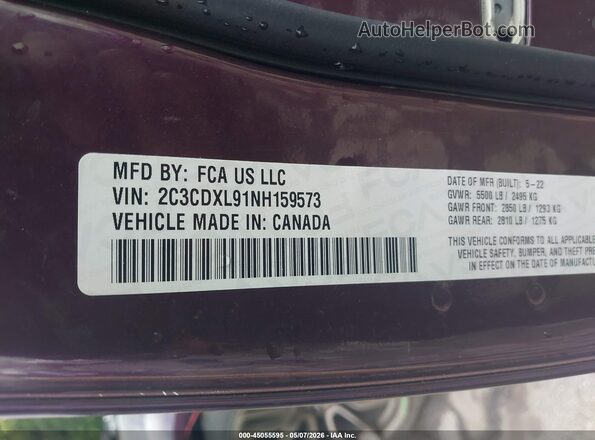 2C3CDXL91NH159573 2022 DODGE CHARGER Фиолетовый Вид подкапотного пространства
