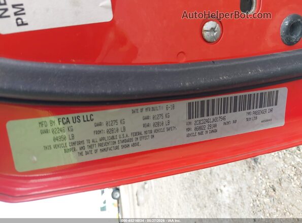 2C3CDZAG1JH317546 2018 DODGE CHALLENGER Orange Engine compartment view