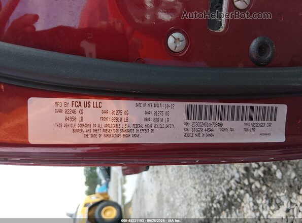 2C3CDZAG1KH739480 2019 DODGE CHALLENGER Maroon Engine compartment view