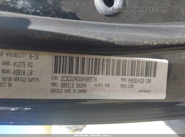 2C3CDZAG2GH309576 2016 DODGE CHALLENGER Black 