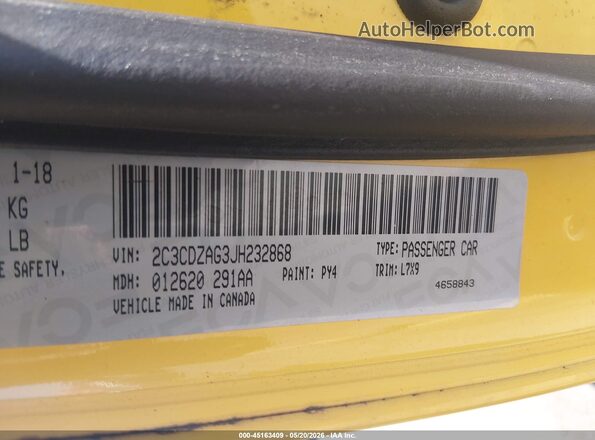2C3CDZAG3JH232868 2018 DODGE CHALLENGER Yellow Engine compartment view