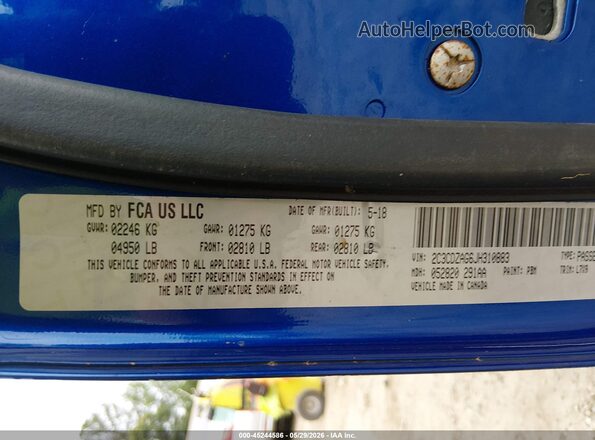 2C3CDZAG6JH310883 2018 DODGE CHALLENGER Blue Engine compartment view
