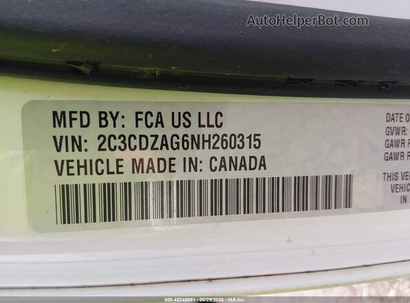 2C3CDZAG6NH260315 2022 DODGE CHALLENGER Белый Вид подкапотного пространства