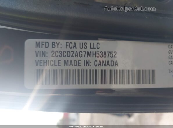 2C3CDZAG7MH538752 2021 DODGE CHALLENGER Черный Вид подкапотного пространства