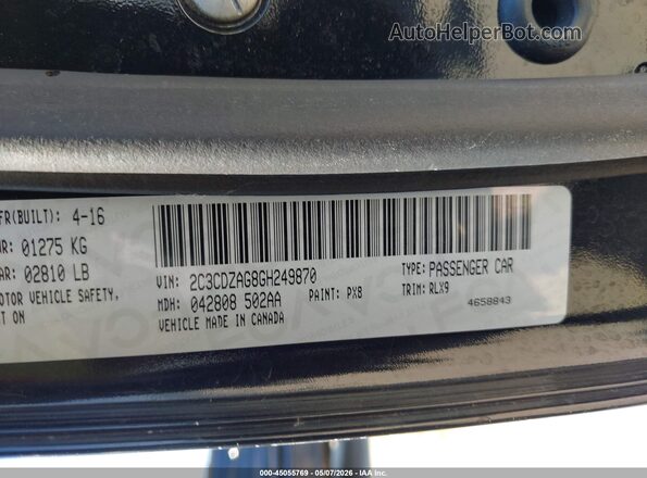 2C3CDZAG8GH249870 2016 DODGE CHALLENGER Black Вид підкапотного простору