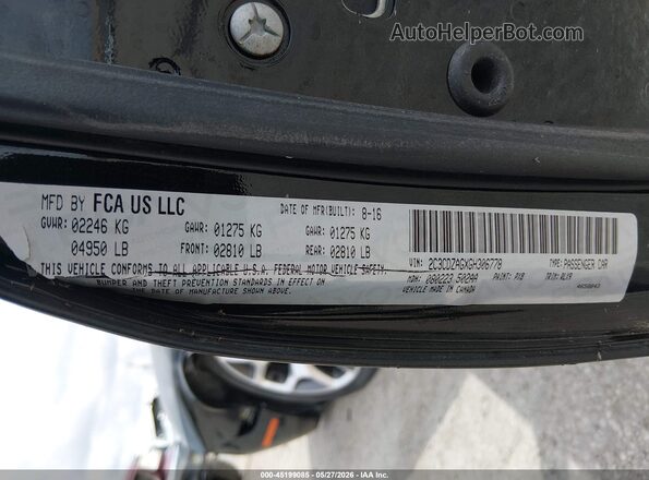 2C3CDZAGXGH306778 2016 DODGE CHALLENGER Black Вид підкапотного простору