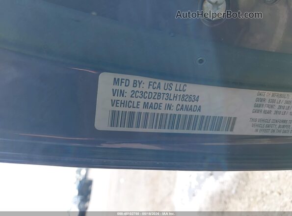 2C3CDZBT3LH182634 2020 DODGE CHALLENGER Purple Vista del compartimento del motor