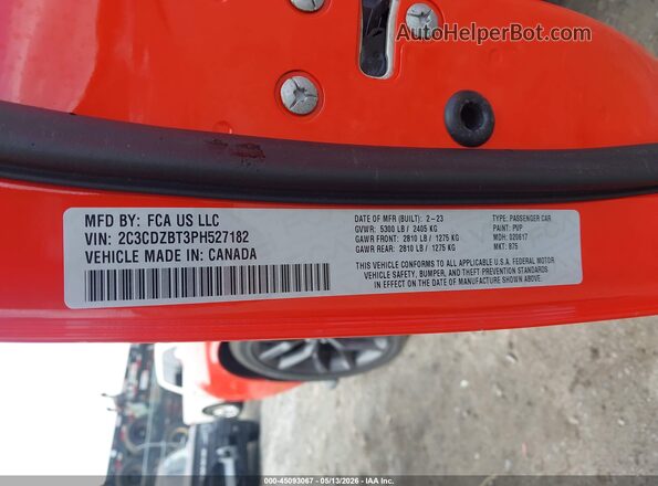 2C3CDZBT3PH527182 2023 DODGE CHALLENGER Red 