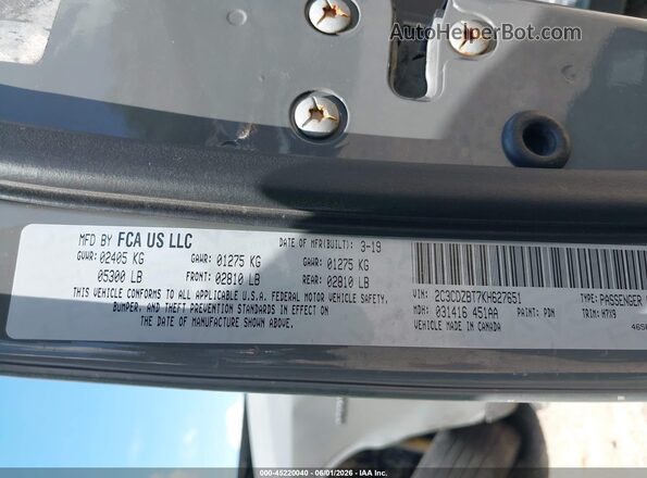 2C3CDZBT7KH627651 2019 DODGE CHALLENGER Gray Widok komory silnika