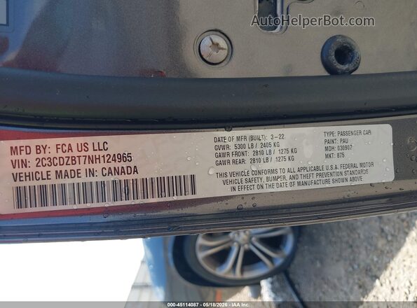 2C3CDZBT7NH124965 2022 DODGE CHALLENGER Gray Widok komory silnika