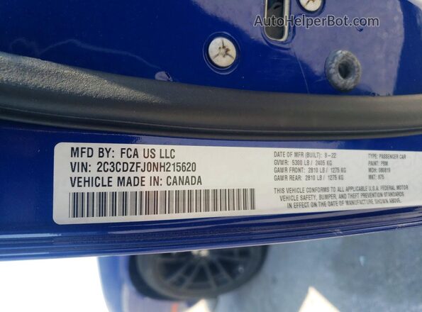 2C3CDZFJ0NH215620 2022 DODGE CHALLENGER Blue Vista del compartimento del motor