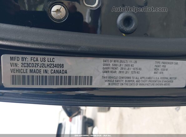 2C3CDZFJ2LH234098 2020 DODGE CHALLENGER Black Vista del compartimento del motor