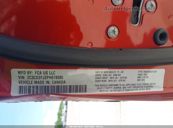 2C3CDZFJ2PH678085 2023 DODGE CHALLENGER Orange Вид підкапотного простору