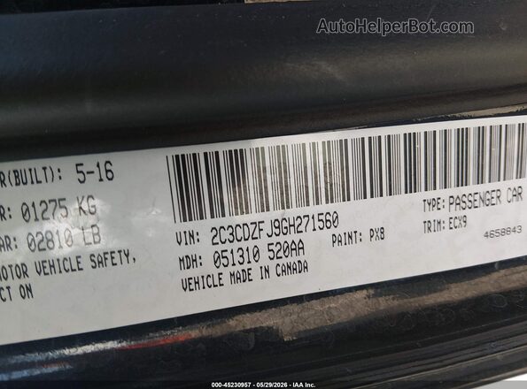 2C3CDZFJ9GH271560 2016 DODGE CHALLENGER Black Շարժիչի բաժամունքի տեսք