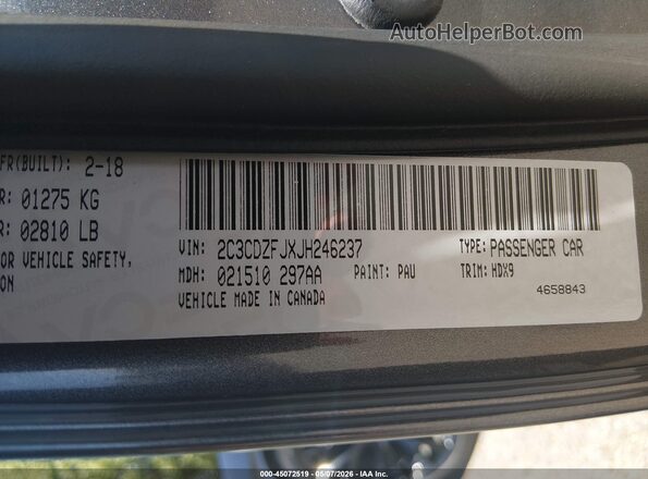 2C3CDZFJXJH246237 2018 DODGE CHALLENGER Gray 