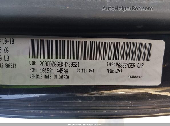 2C3CDZGG6KH739921 2019 DODGE CHALLENGER Black Engine compartment view