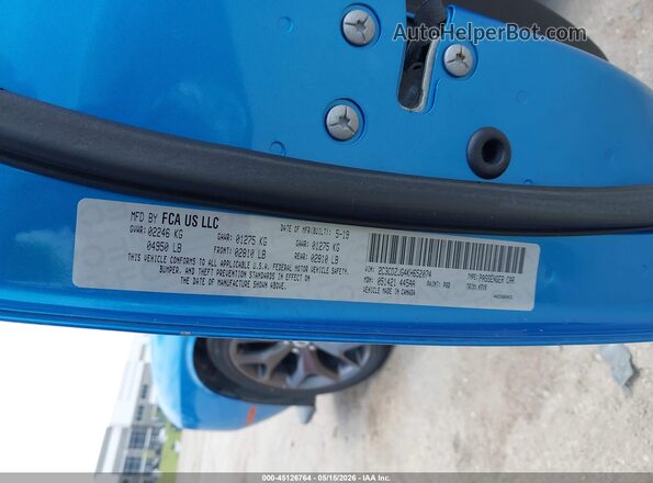 2C3CDZJG4KH652074 2019 DODGE CHALLENGER Blue Vista del compartimento del motor