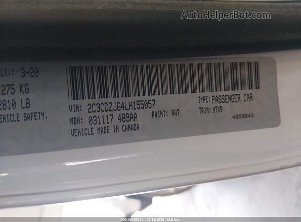 2C3CDZJG4LH155057 2020 DODGE CHALLENGER Белый Вид подкапотного пространства