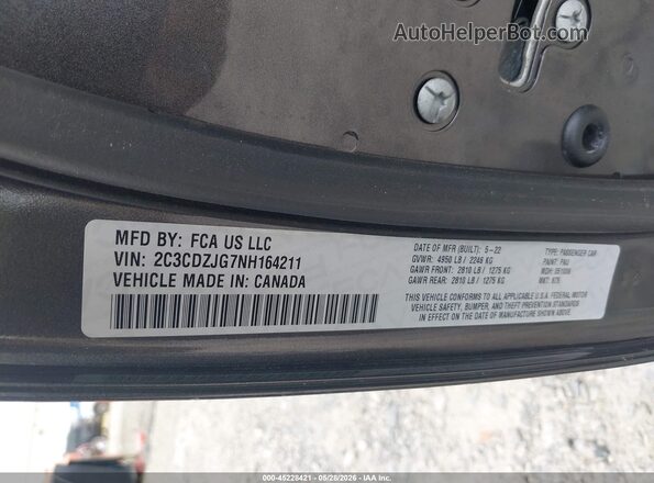 2C3CDZJG7NH164211 2022 DODGE CHALLENGER Gray Vista del compartimento del motor