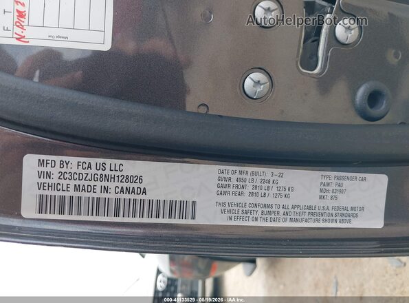 2C3CDZJG8NH128026 2022 DODGE CHALLENGER Gray Vista del compartimento del motor