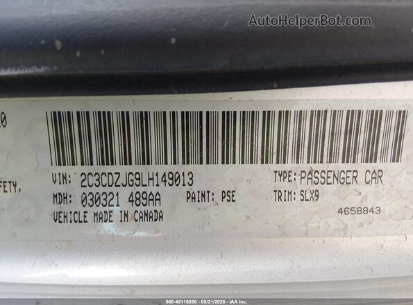 2C3CDZJG9LH149013 2020 DODGE CHALLENGER Серебряный Вид подкапотного пространства