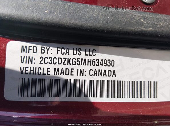 2C3CDZKG5MH634930 2021 DODGE CHALLENGER Red Вид підкапотного простору