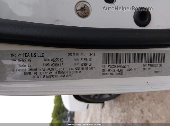 2C3CDZKGXKH522170 2019 DODGE CHALLENGER White 